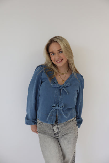 Dark Denim Bow Blouse