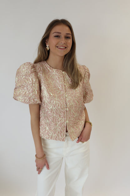 Lisa Printed Top Short Sleeve Beige/Pink