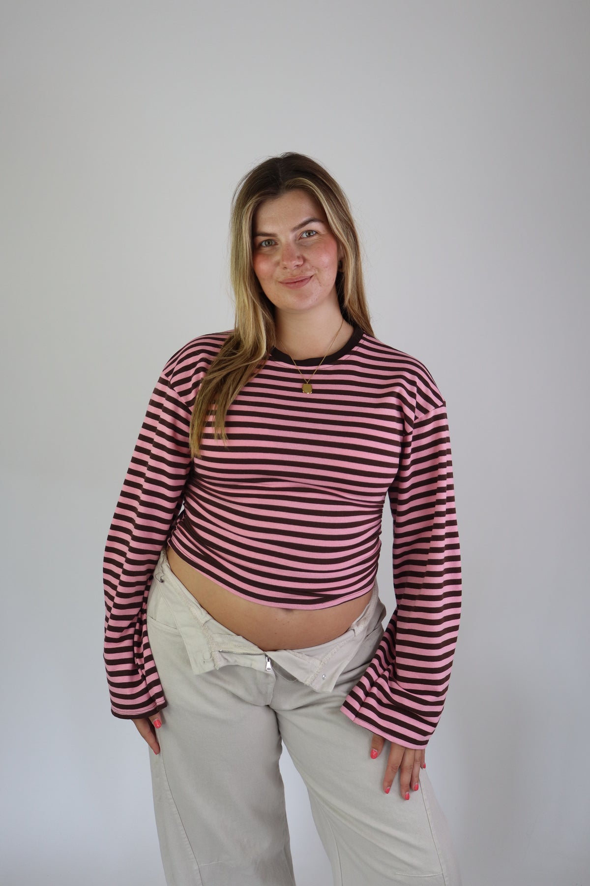 Elaine Striped Top Brown/Pink