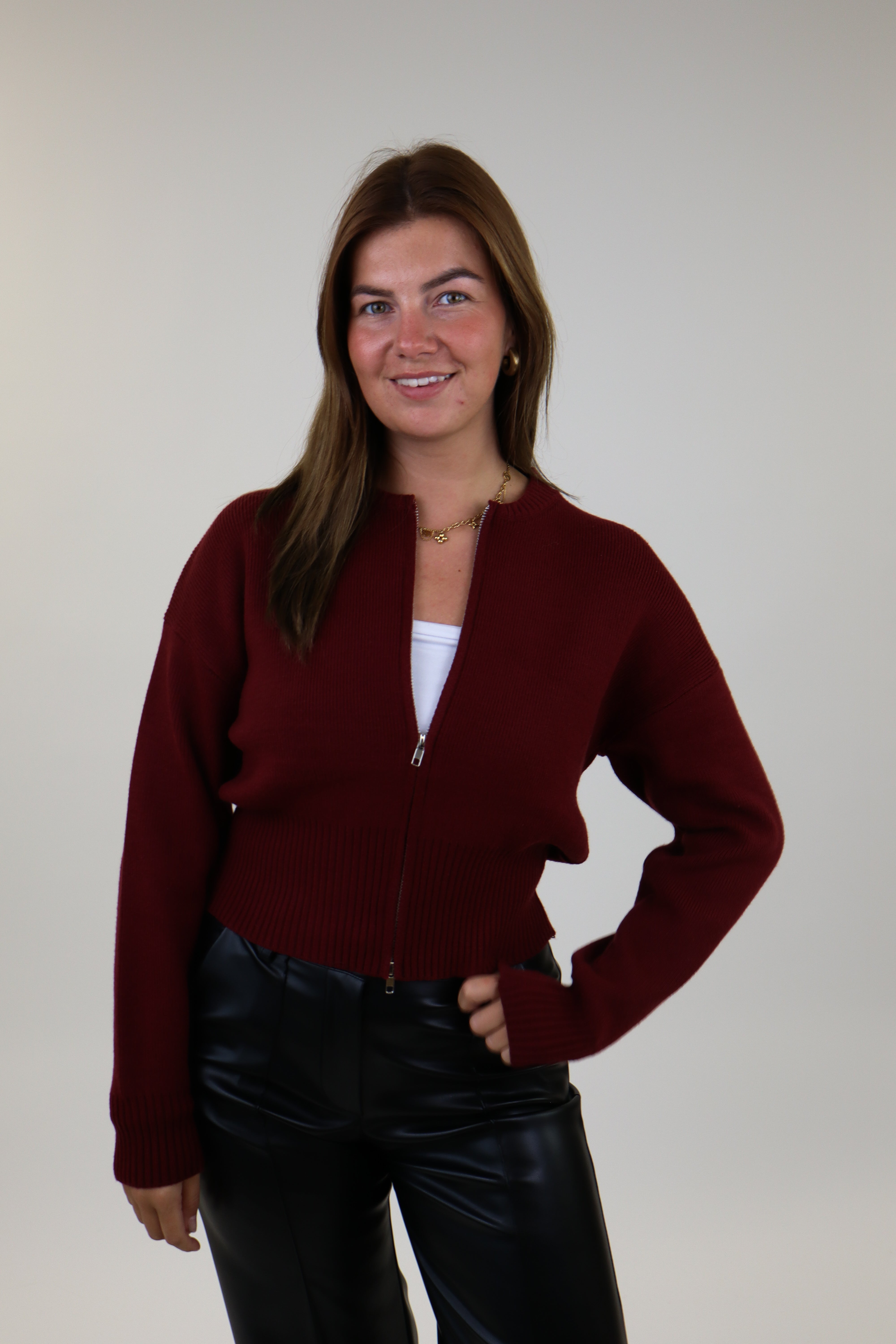 Femke Zip Cardigan - Bordeaux