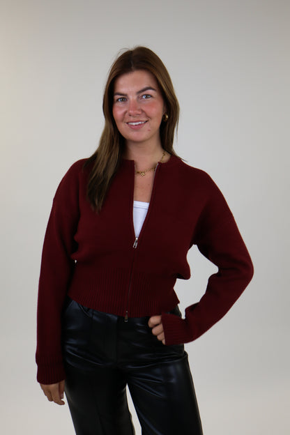 Femke Zip Cardigan - Bordeaux
