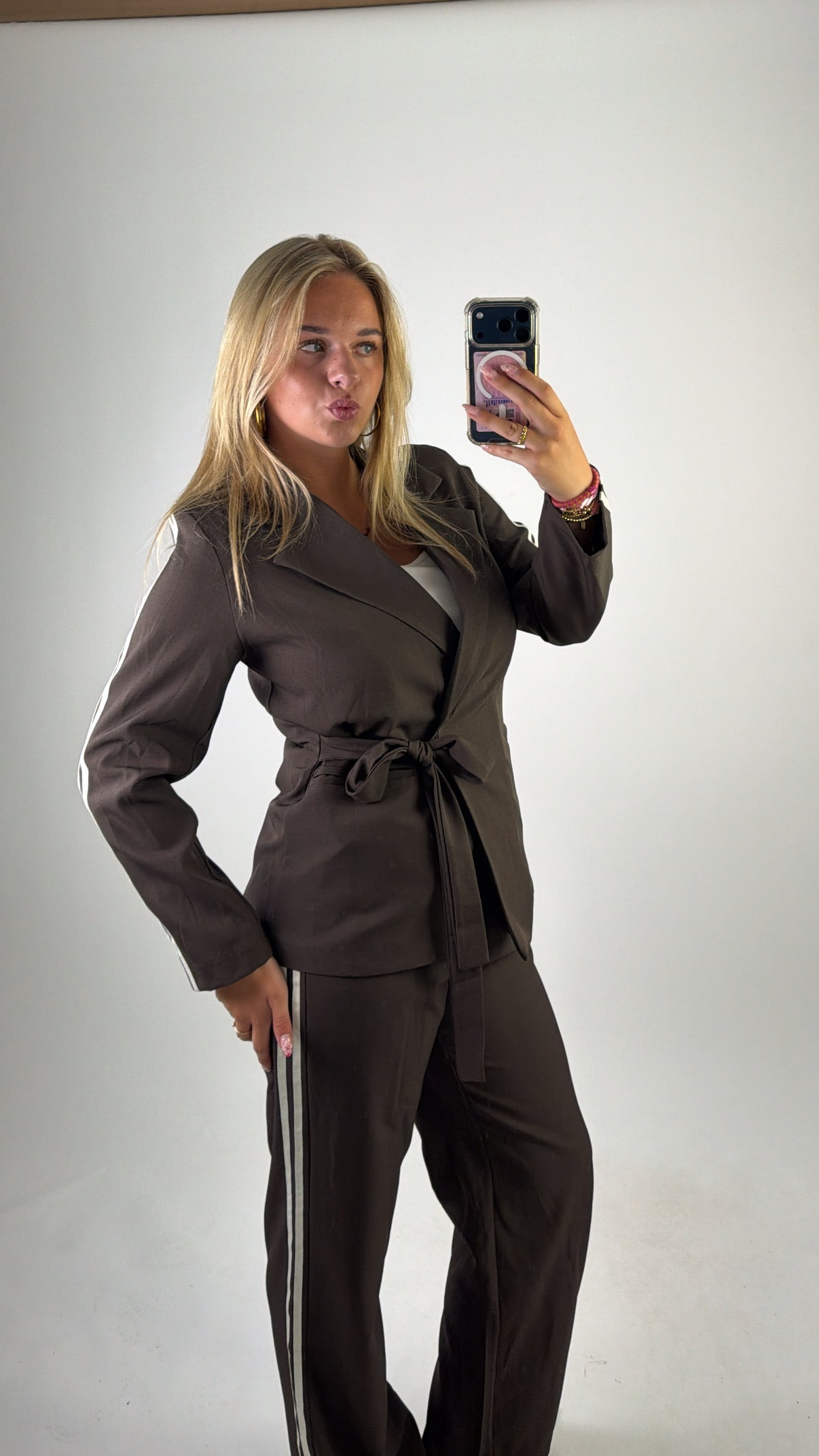 Gina Striped Blazer Brown