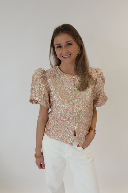 Lisa Printed Top Short Sleeve Beige/Pink
