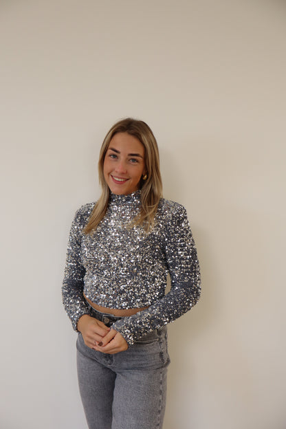 Nikky Glitter Top Zilver