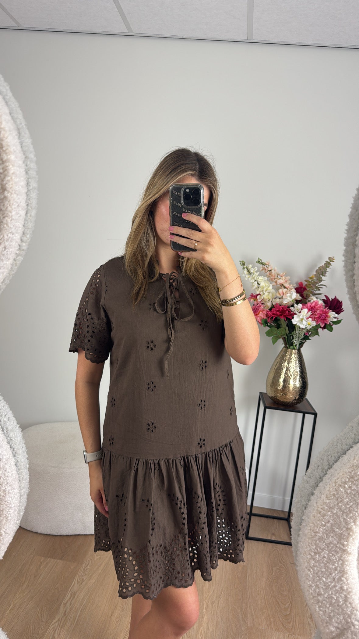 Marah Broderie Dress Brown