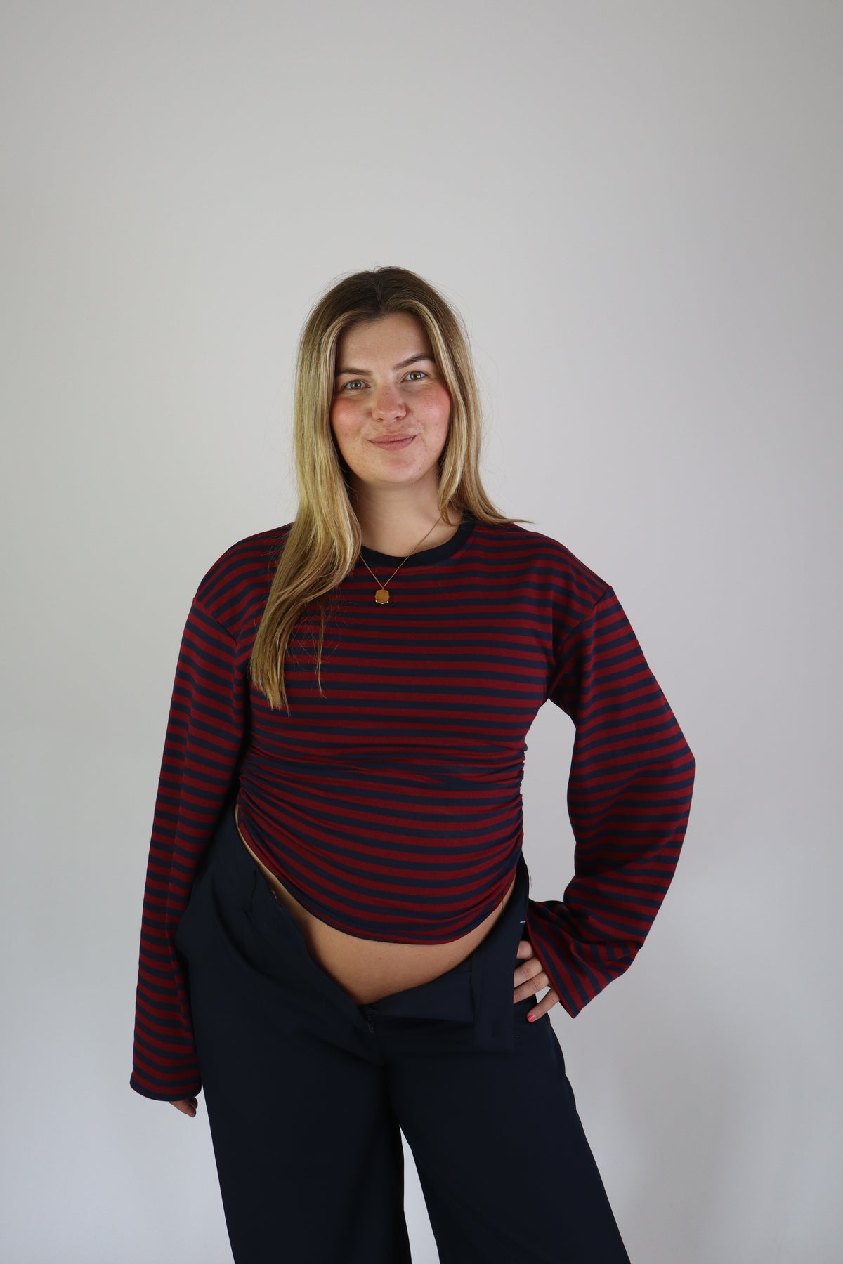 Elaine Striped Top Bordeaux/Navy