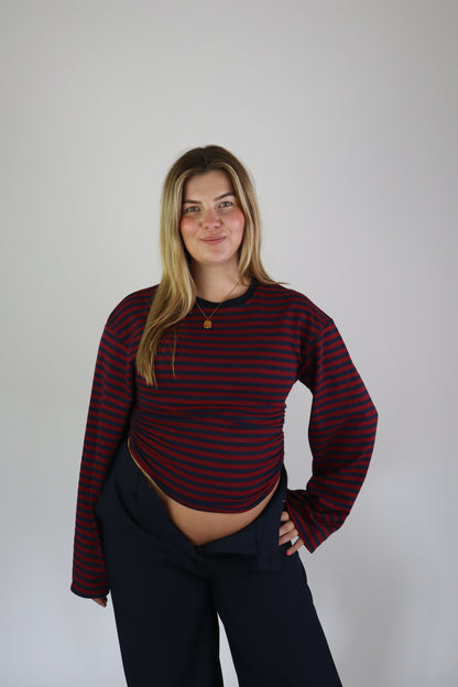 Elaine Striped Top Bordeaux/Navy