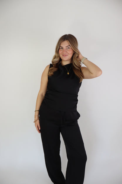 Noor Satijnen Top Black