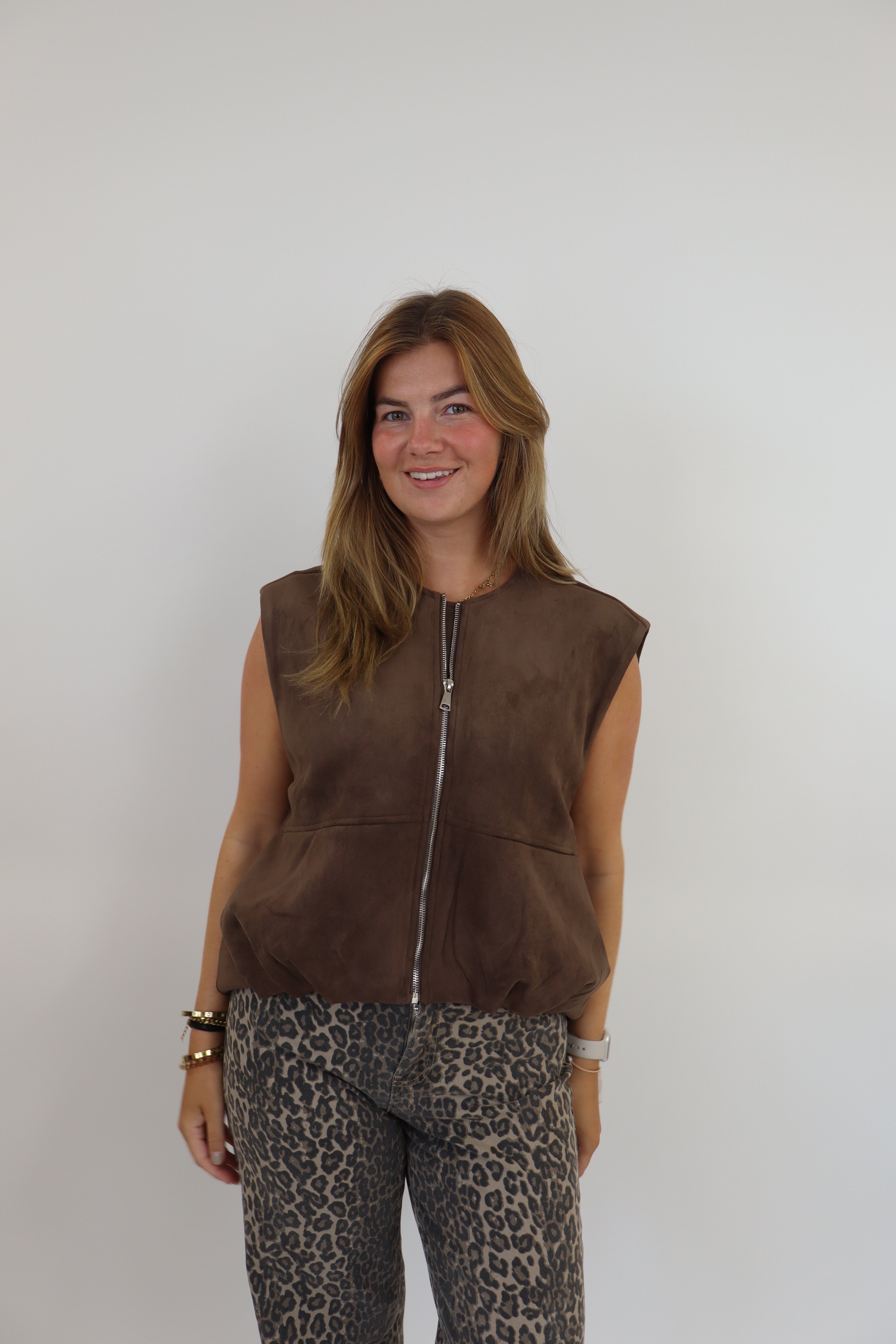 Suede Bomber Gilet Brown