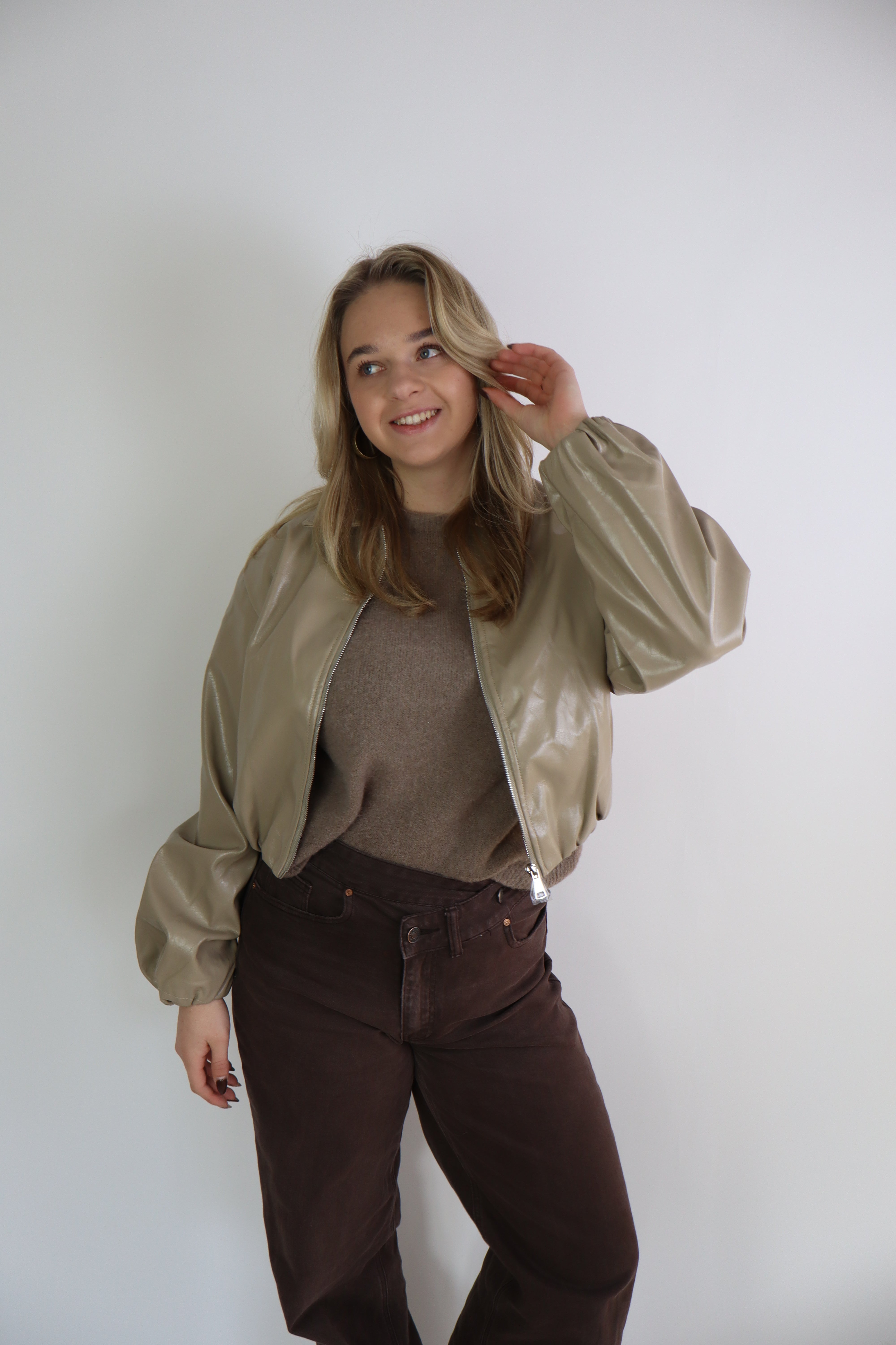 Sophie Leather Jacket Beige