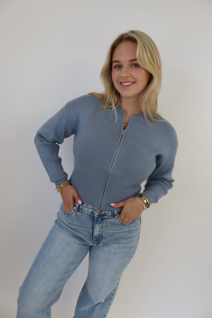 Femke Zip Cardigan - Licht Blauw