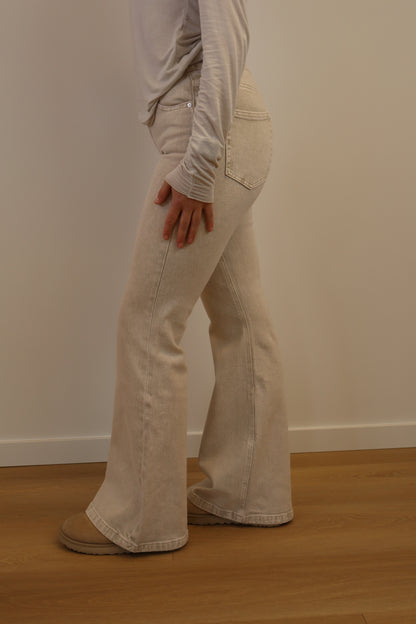 Tess Mid Waist Flared Jeans Beige