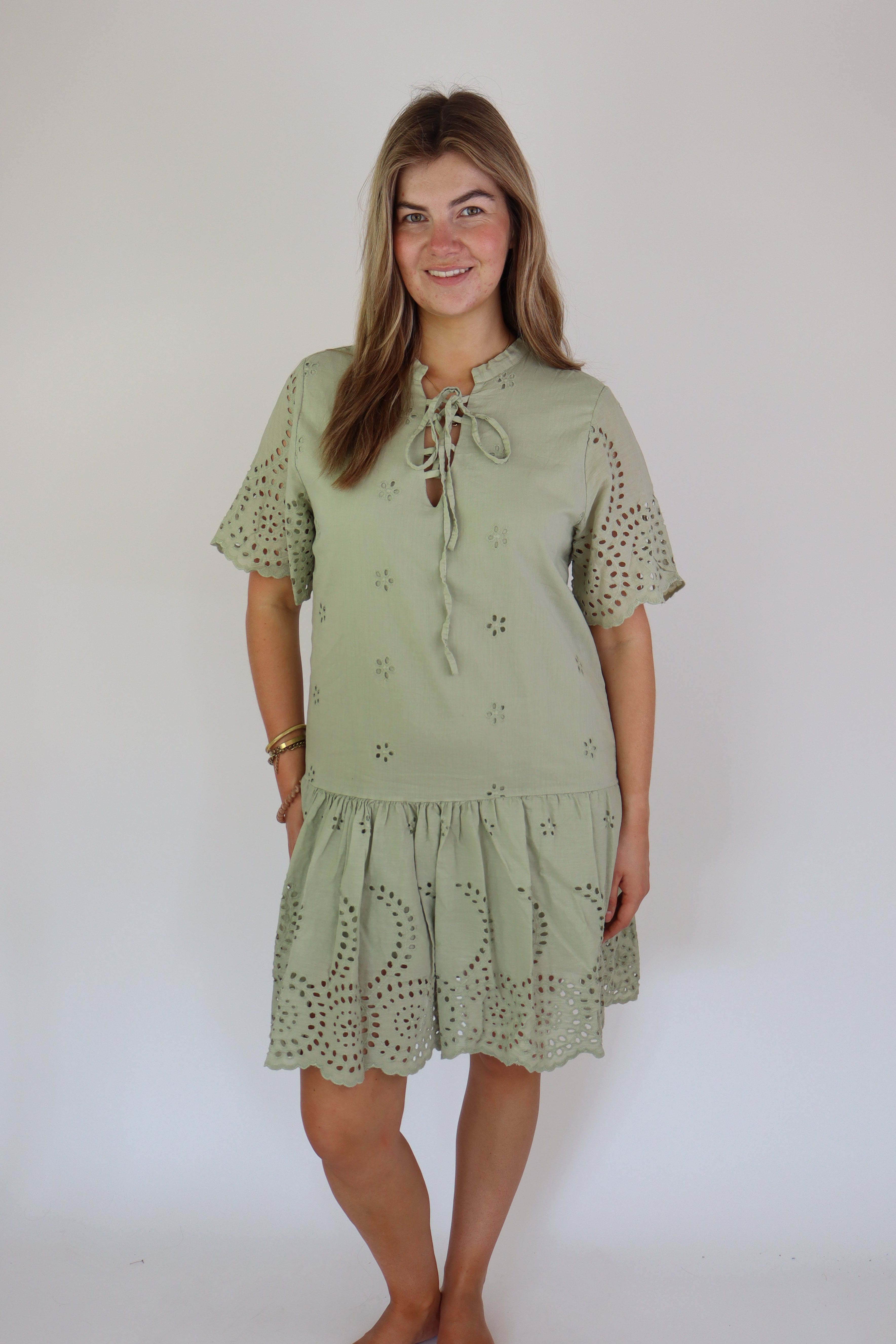 Marah Broderie Dress Green