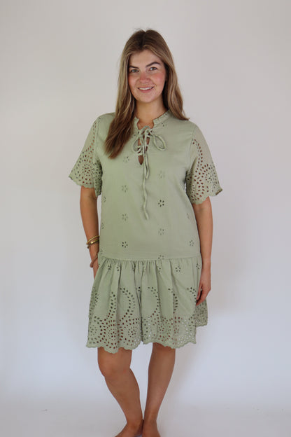 Marah Broderie Dress Green