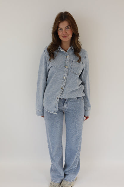Wide Leg Glitter Jeans Denim | RD8560-1