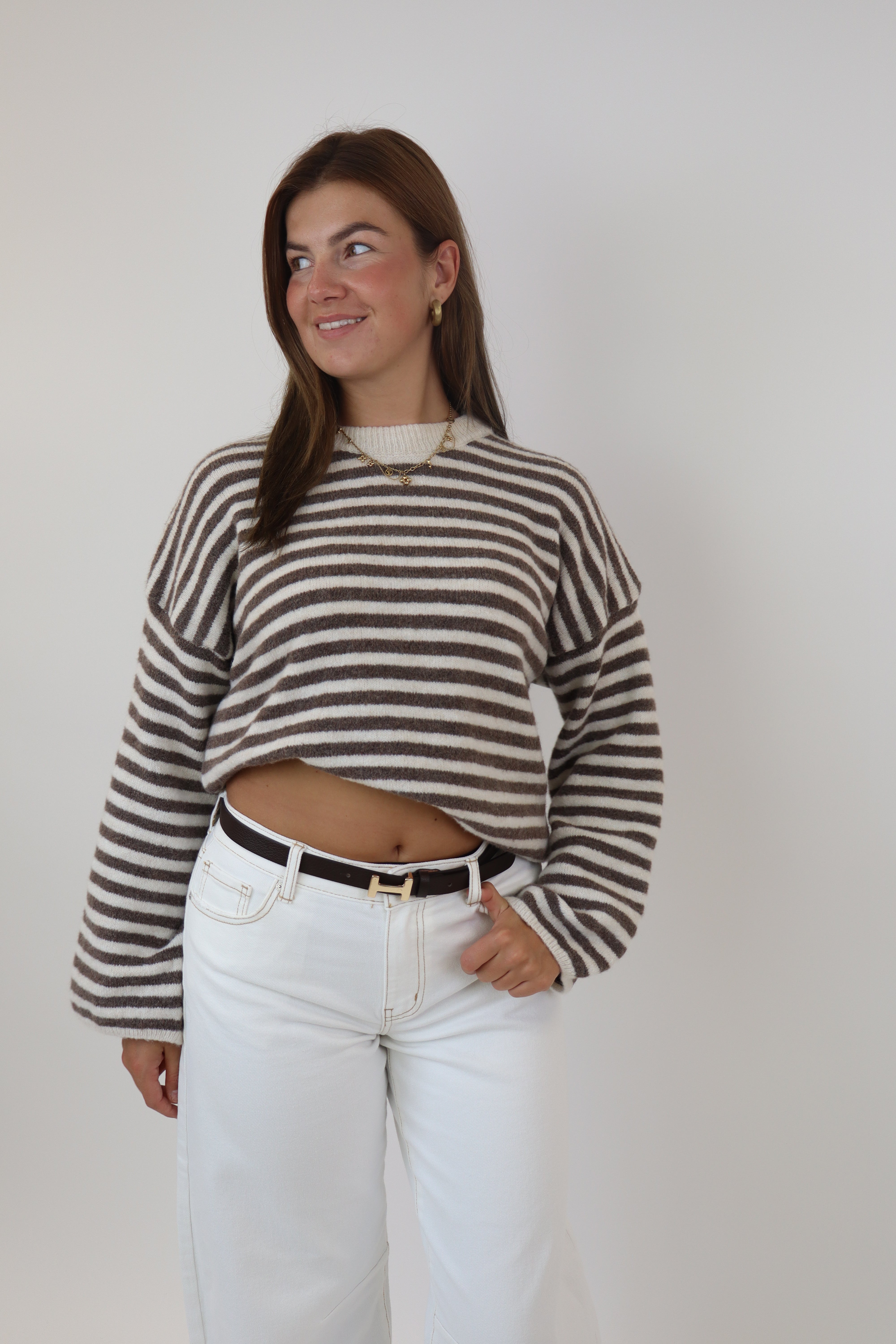 Myrthe Striped Sweater | Taupe