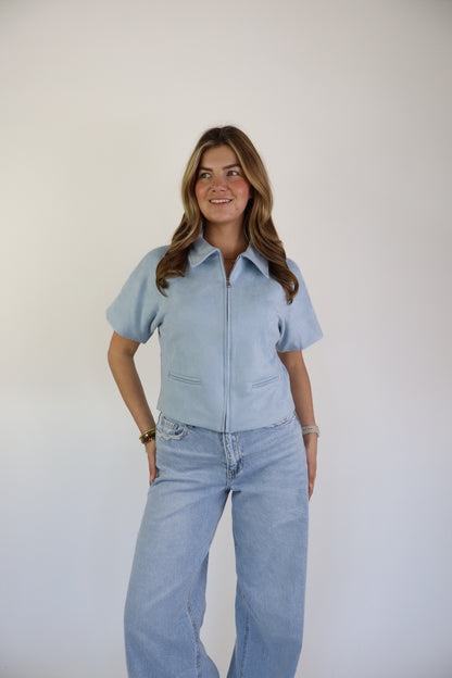 Nummer 11 Noortje Suede Top Light Blue