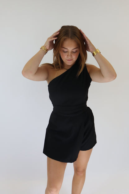 Alysha One Shoulder Playsuit Black