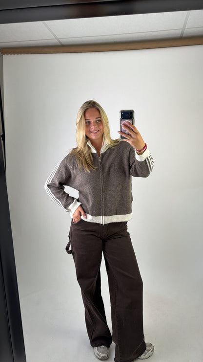 Ambika Striped Cardigan Taupe/White