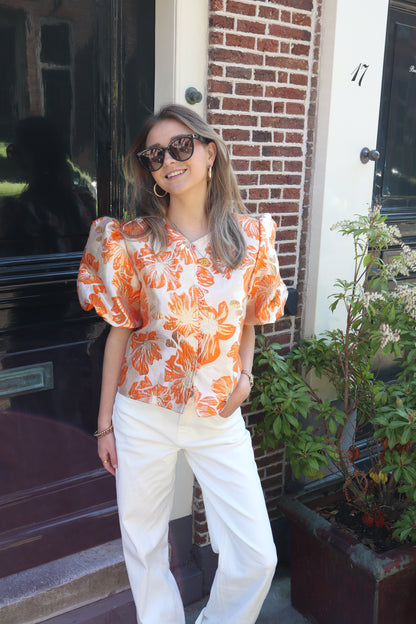 Lisa Printed Top Short Sleeve Orange