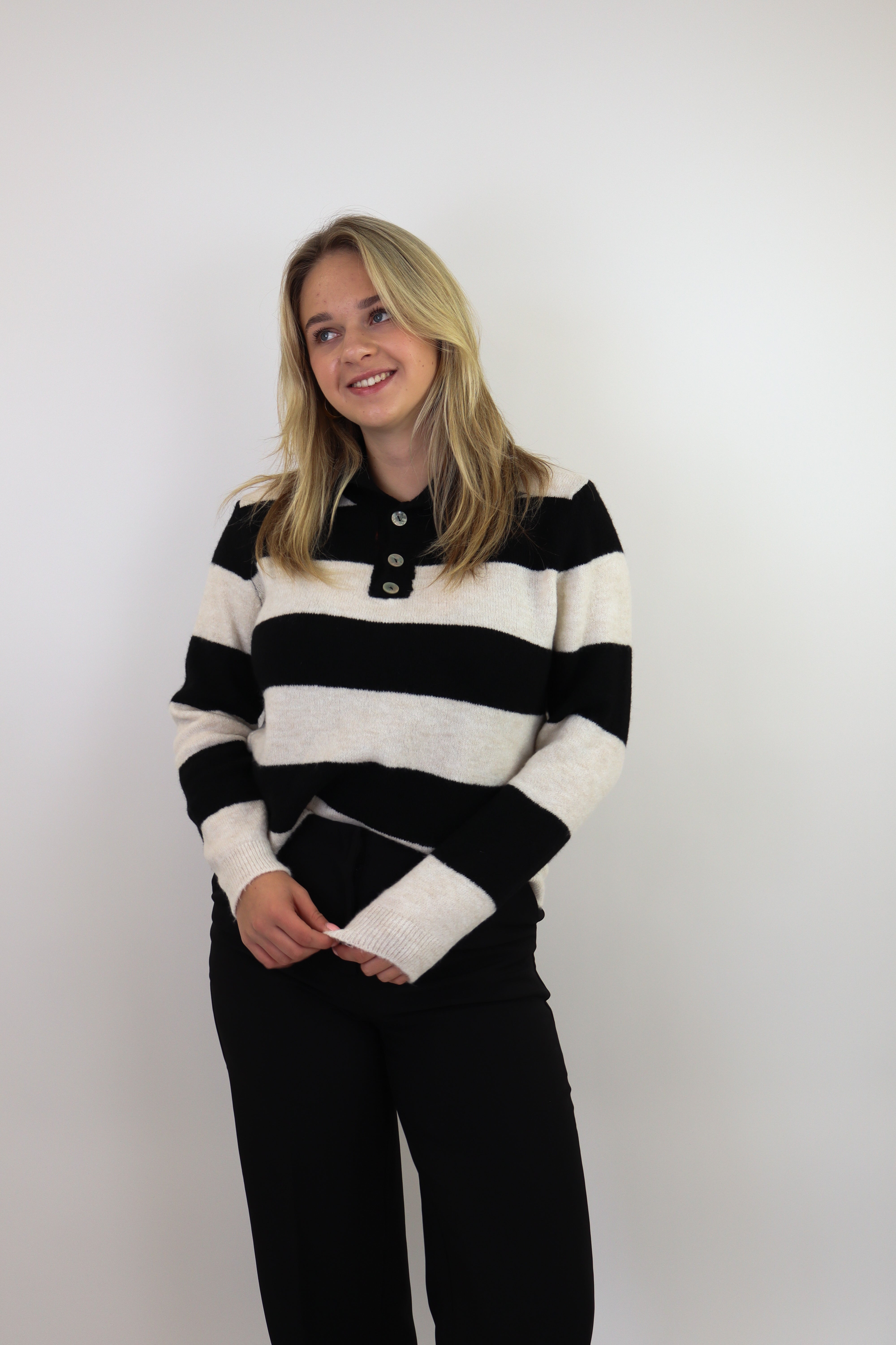 Striped Polo Sweater Zwart