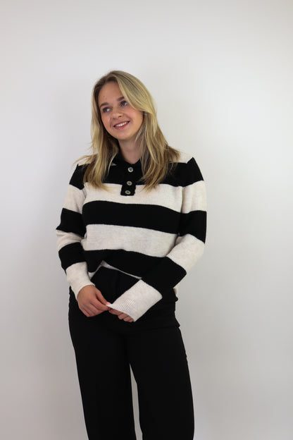 Striped Polo Sweater Zwart