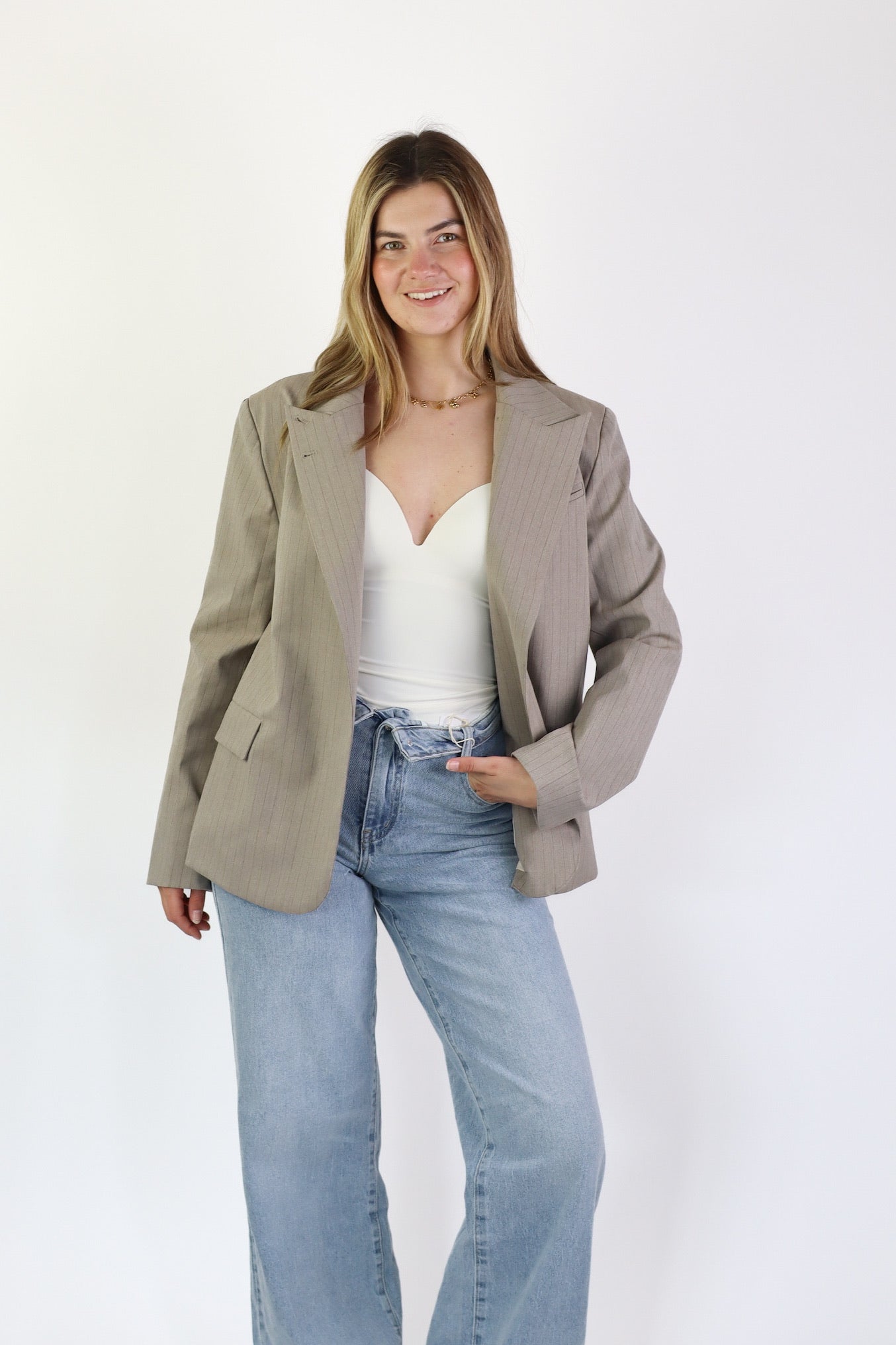 Kim Blazer Striped Taupe