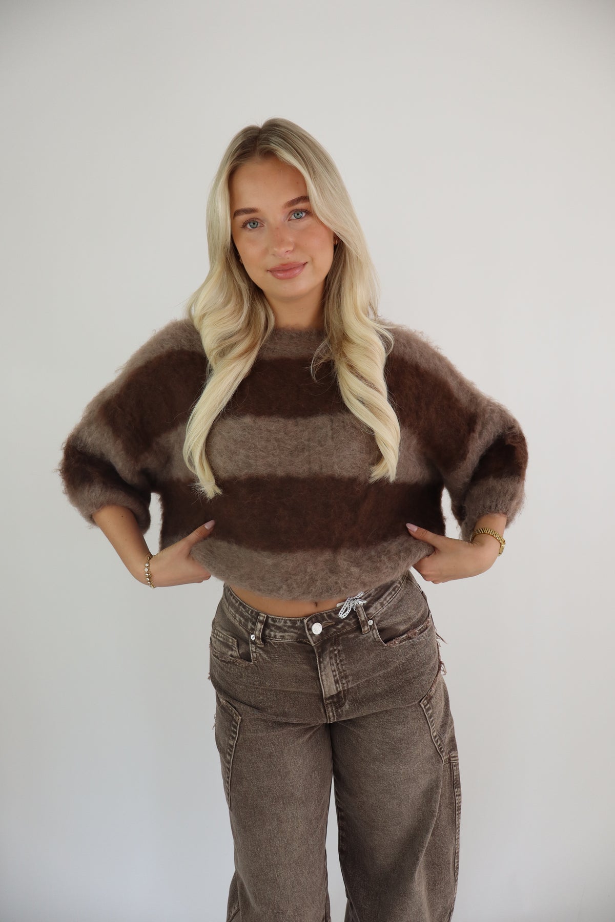 Fluffy Striped Knit Brown/Taupe