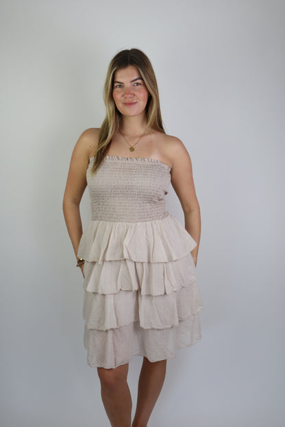 Dilara Ruffle Dress Beige