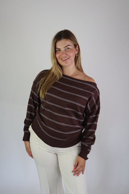 Emmy Off Shoulder Knit Brown