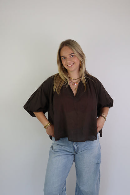 Basic Katoenen Blouse Brown