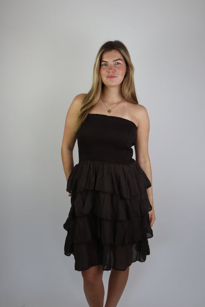 Dilara Ruffle Dress Brown