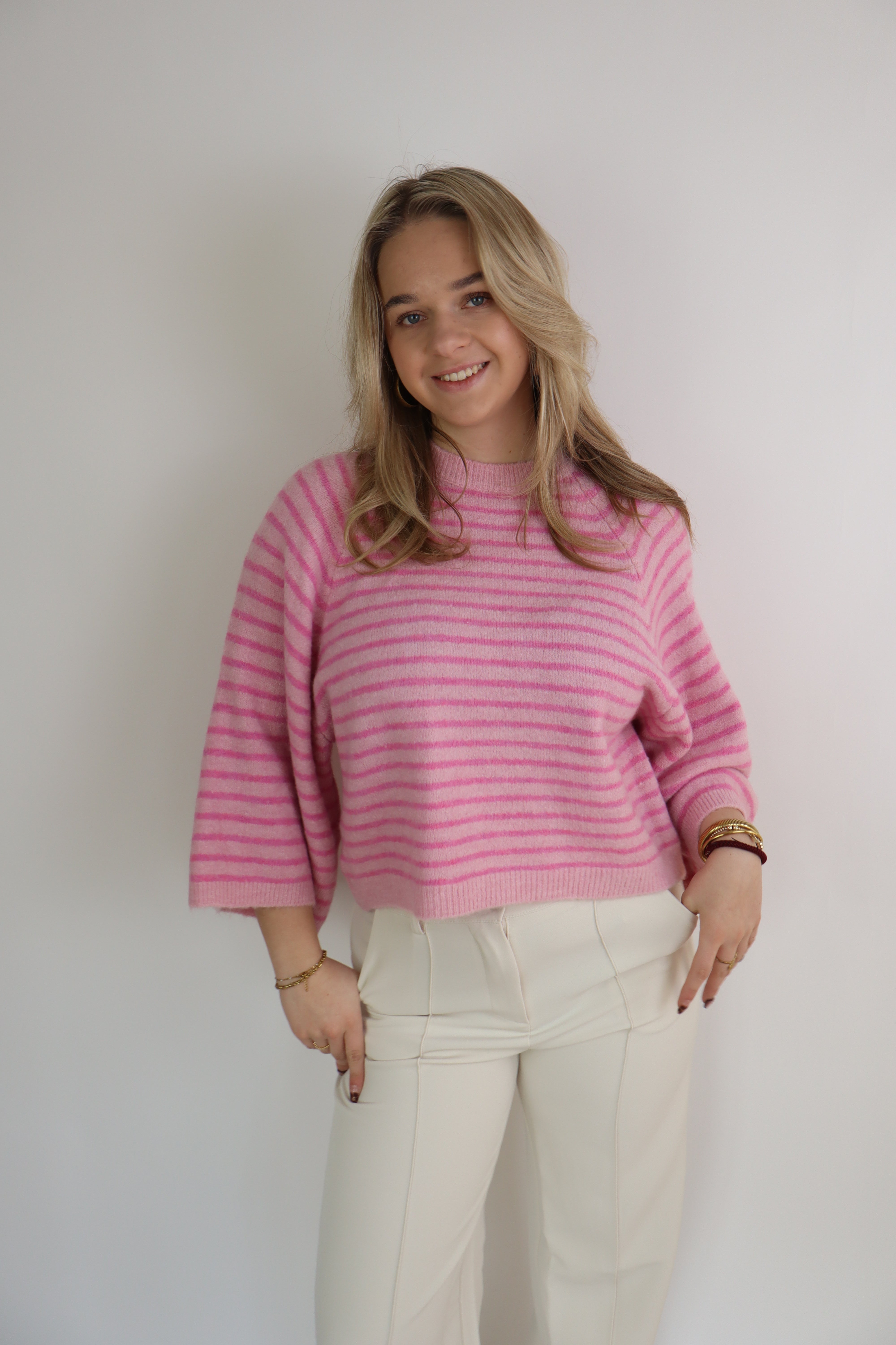 Cozy Striped Top Roze