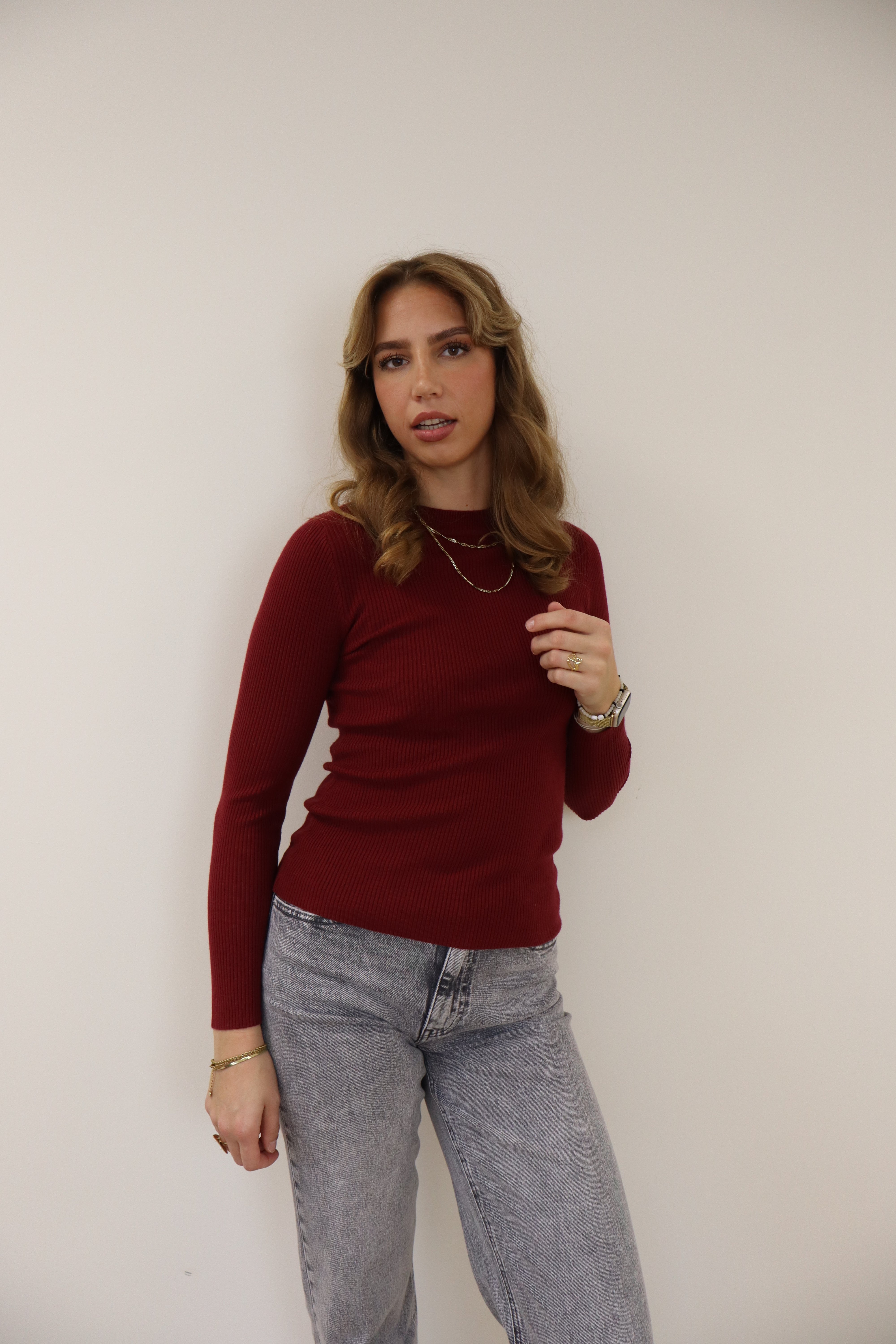 Basic Ribbed Top Bordeaux