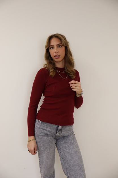 Basic Ribbed Top Bordeaux