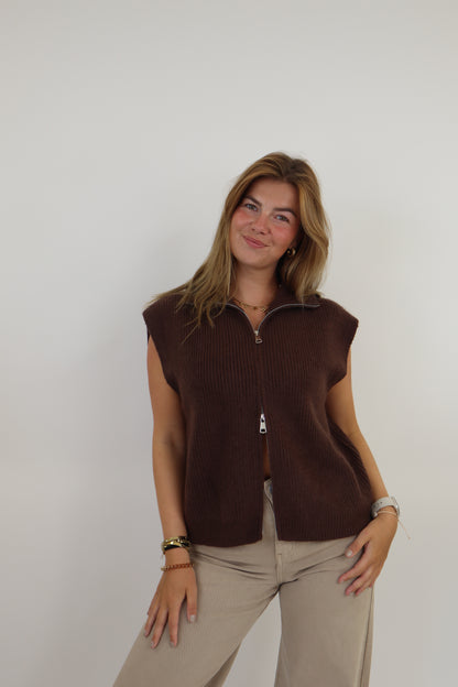 Alexandra Zipped Gilet - Brown