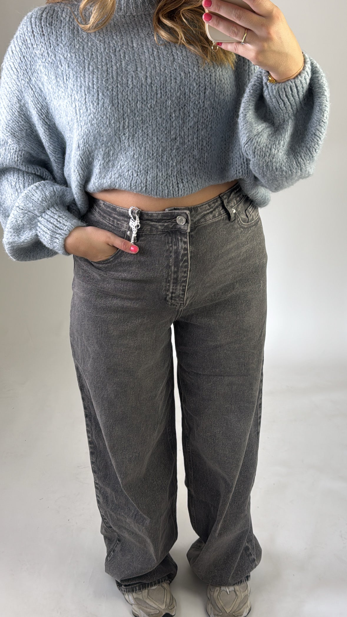 Baggy Wide Leg Jeans Tall Grey W3855-G