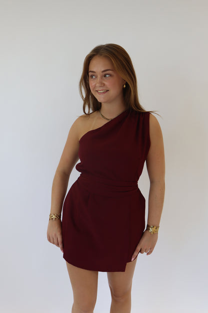 Alysha One Shoulder Playsuit Bordeaux