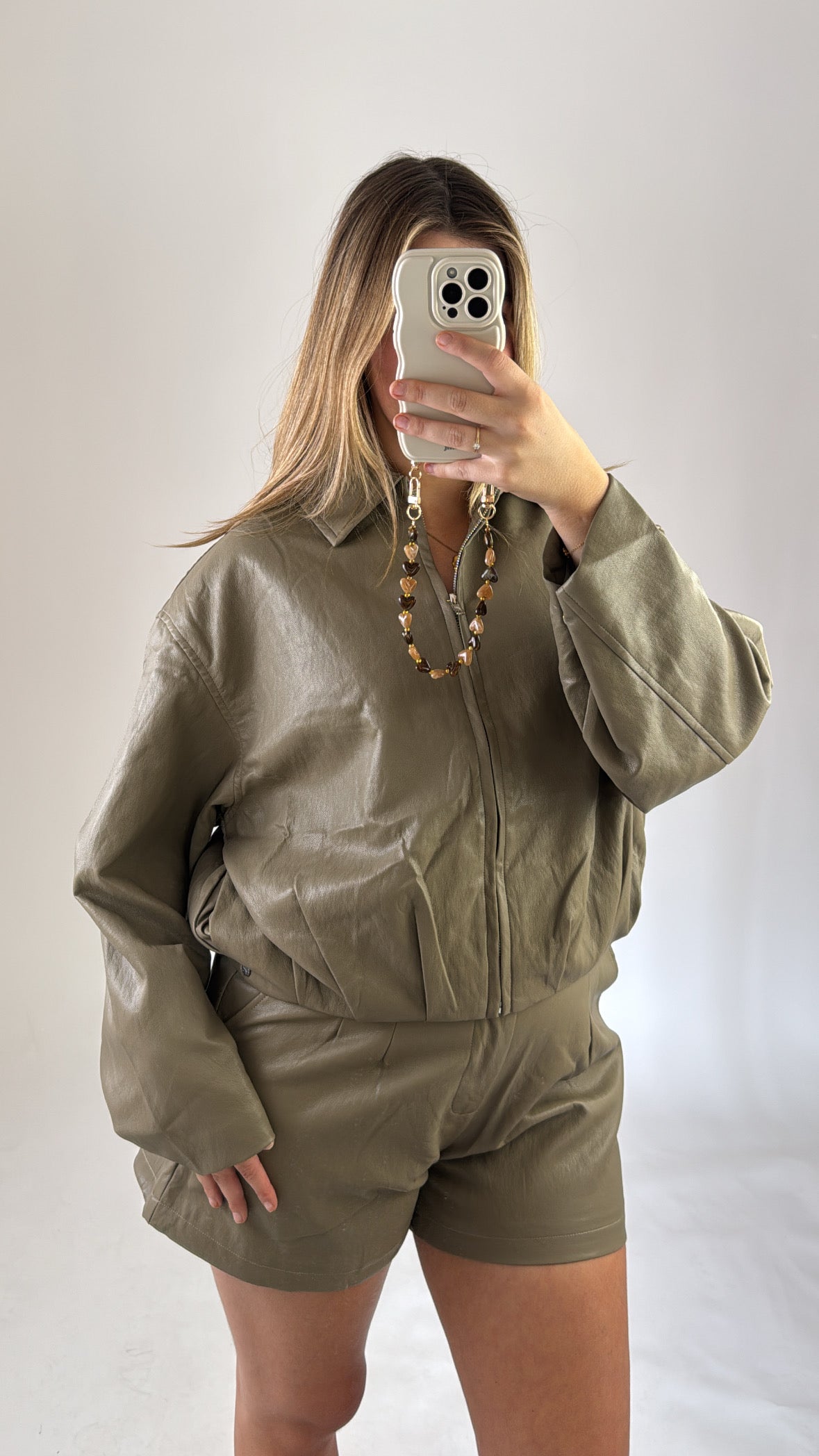 Amelia Leather Jacket Olive Ambika