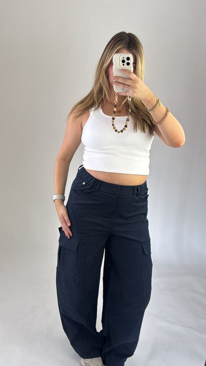 Alyna Cargo Broek Navy Ambika