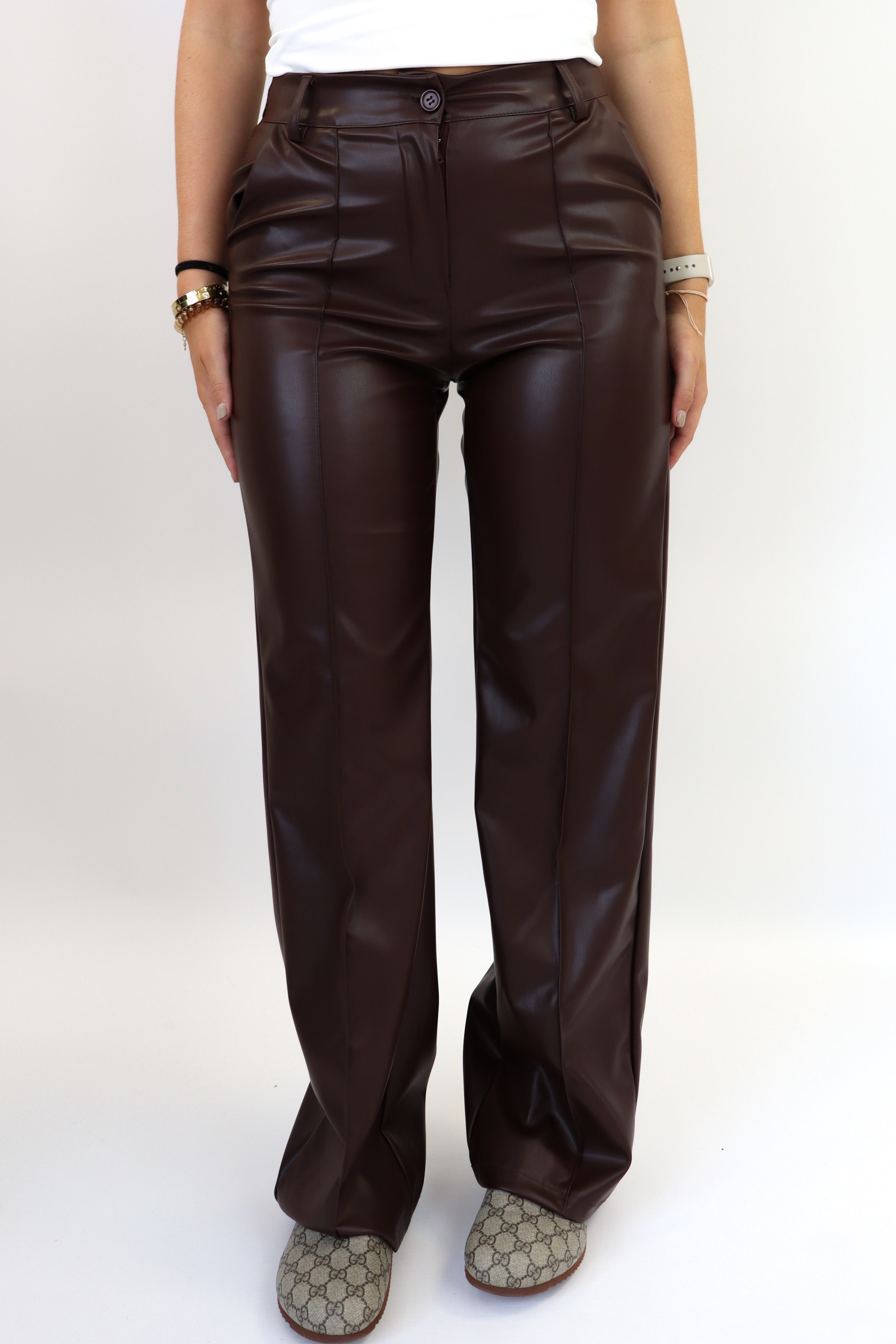 Caitlin Leather Pants Brown