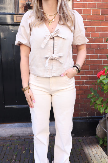 Denim Bow Top Beige