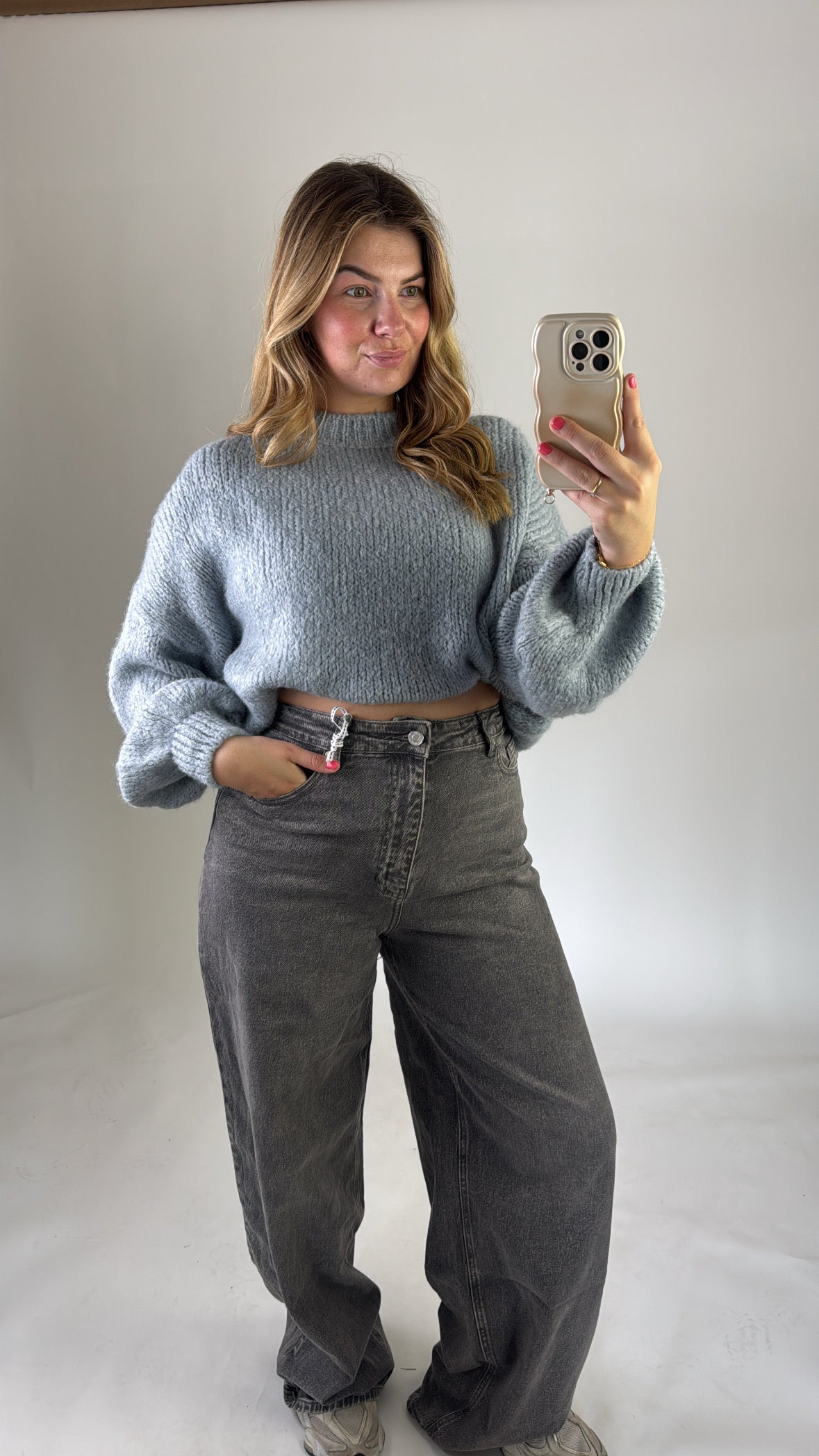 Baggy Wide Leg Jeans Tall Grey W3855-G