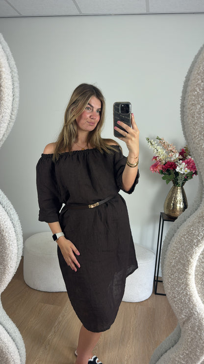 Marijn Off Shoulder Dress Brown