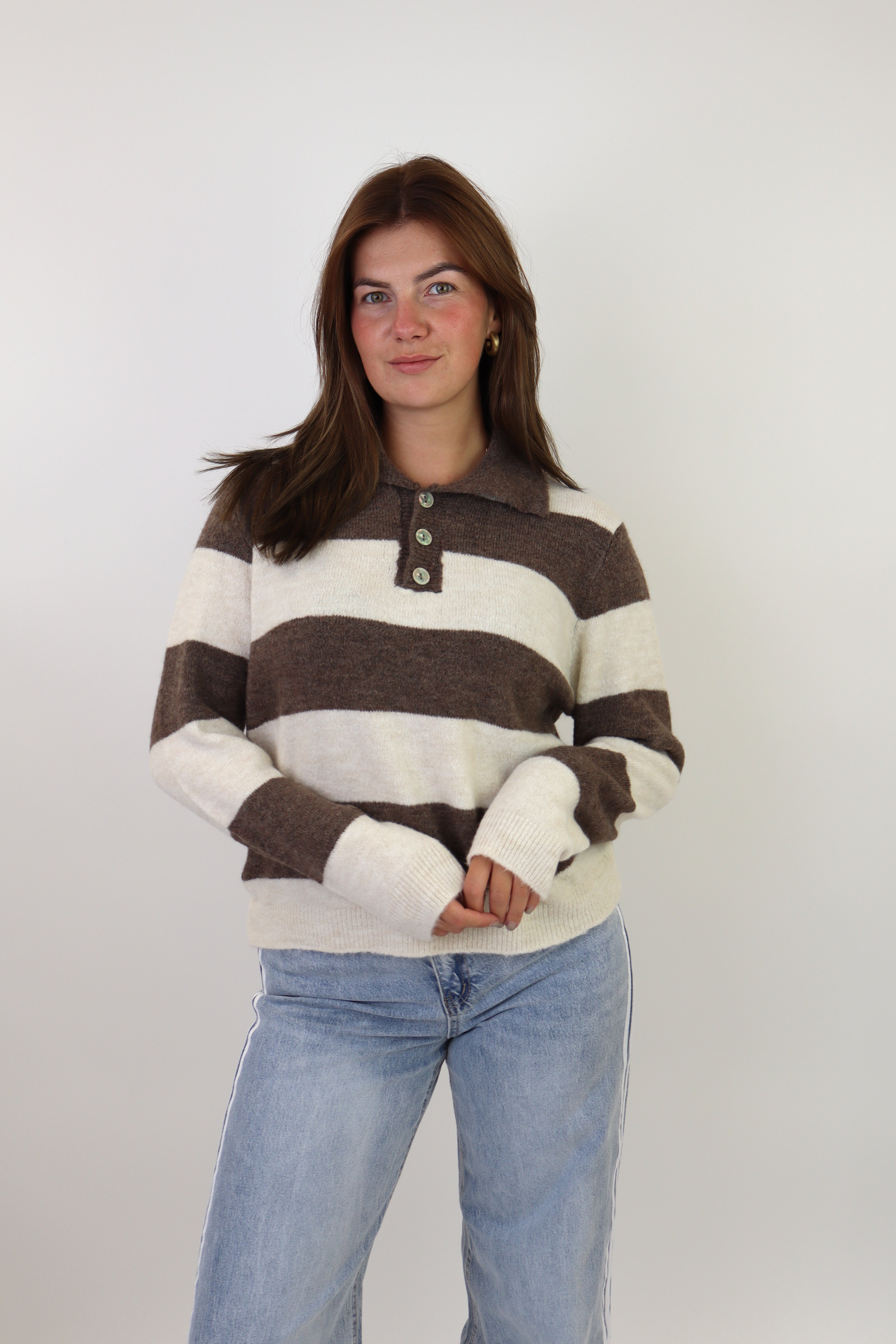 Striped Polo Sweater Brown