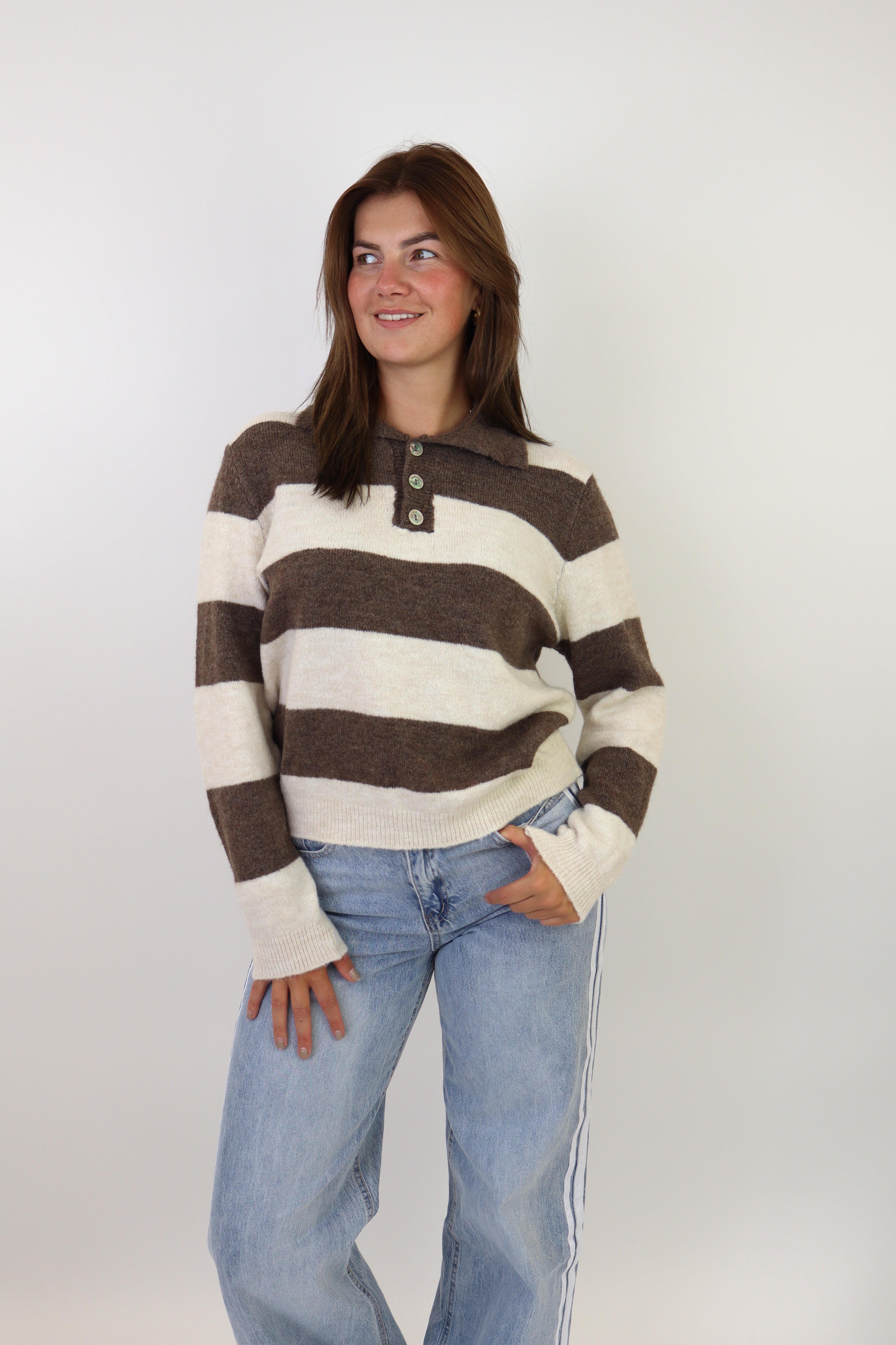 Striped Polo Sweater Brown