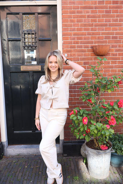 Denim Bow Top Beige