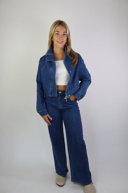 Fenne Wide Leg Jeans Stretch Dark Denim