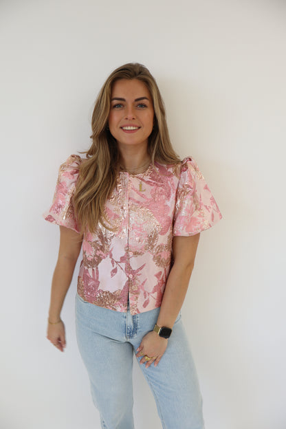 Lisa Printed Top Short Sleeve Pink
