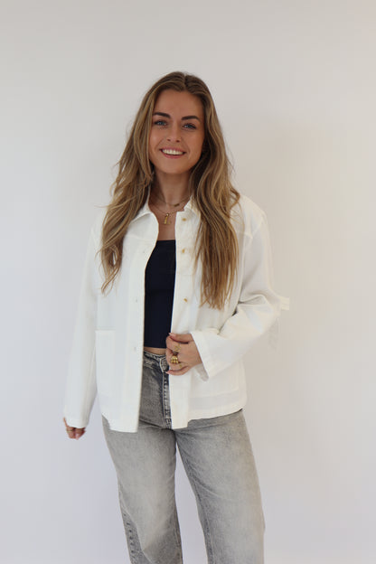 Bow Denim Jacket White